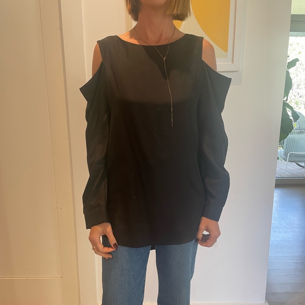 COS silk open shoulder top